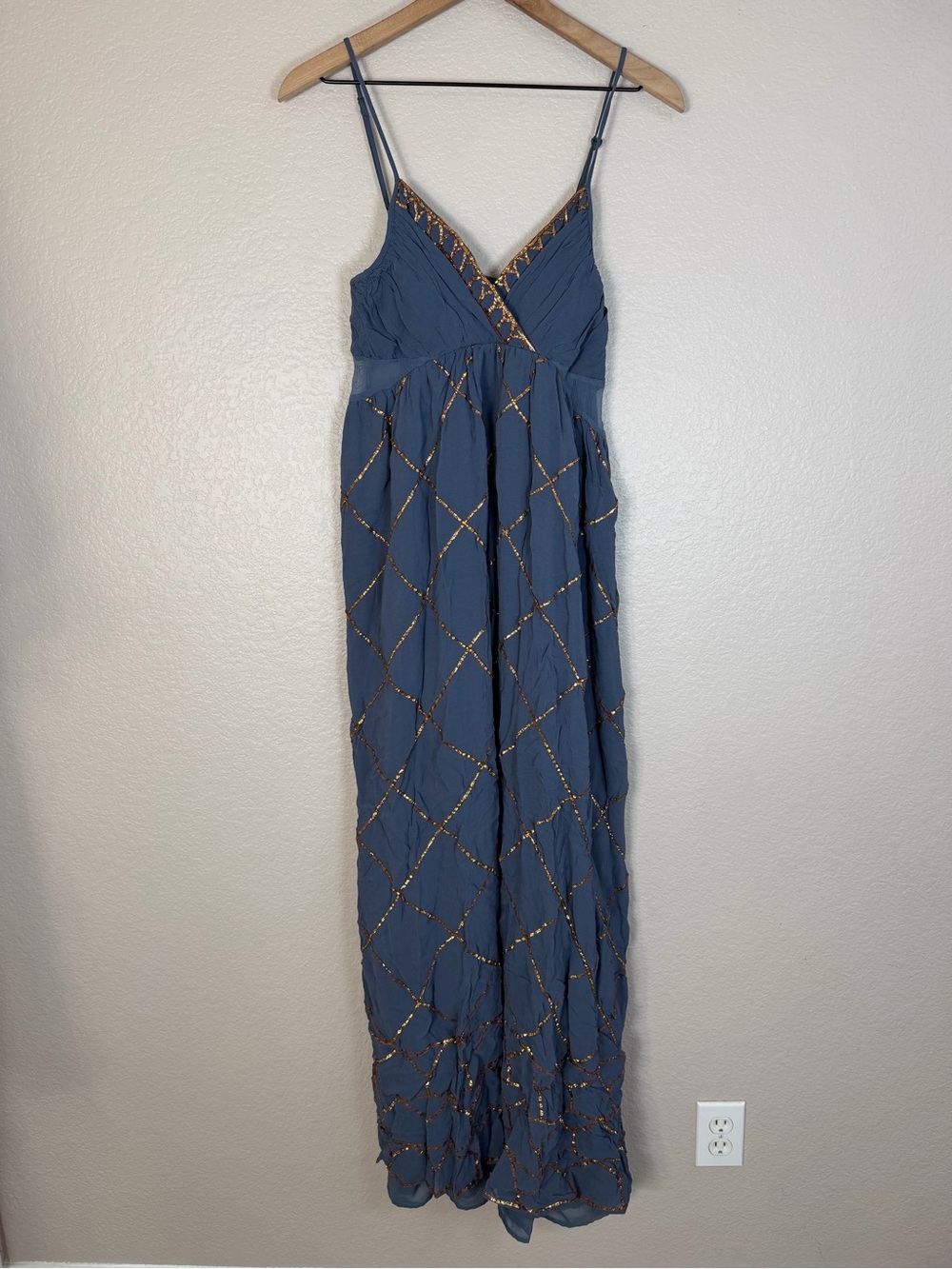 Free People Smoke & Mirrors Chiffon Embellished Maxi Dress size 10 RARE - Picture 3 of 13